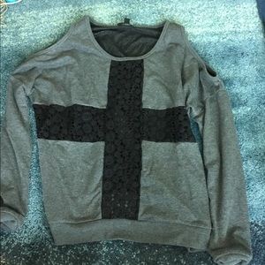 Cold shoulder lace cross sweater